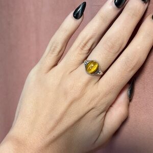 Pamela Love Silver Ring with Golden Yellow Cat's Eye Stone